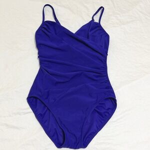 Miraclesuit One Piece Swimsuit Womens 8 Royal Blue Ruched Wrap Front Slimming